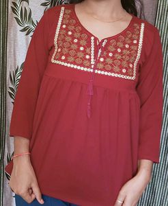 Maroon Embroidered Tunic Top