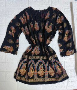 Vintage Black Patterned Short Kurta