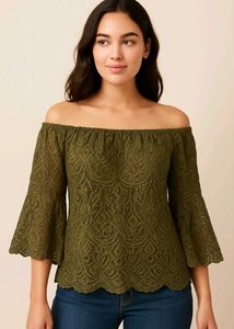 Olive Green Lace Off-Shoulder Top