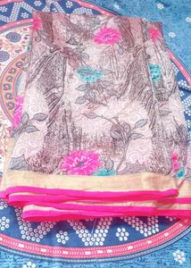 Floral Print Silk Saree