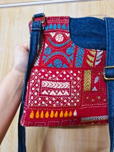 Denim Embroidered Sling Bag