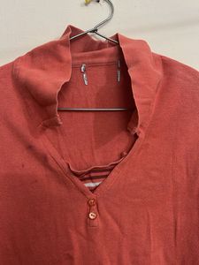 Coral Striped Knit Top