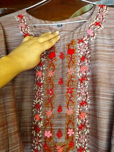 Khaki Embroidery Kurti