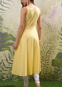 Yellow Embroidered Sleeveless Kurta