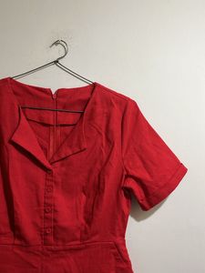 Linen Red Dress With Pockets