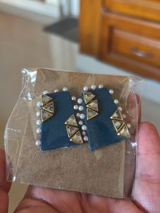 Fabric With Pearl And Mirror Work Handmade Earring