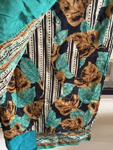 Tussar Silk Green And Cream Saree