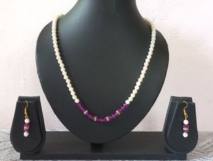 Violet Cream Beads Jewellery Set