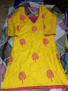 Yellow Embroidered Kurti