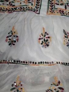 NO COINS OR SWAP , White Chikan Kari Multicolour Mirror Work Tunic