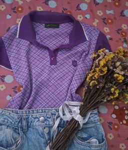 Purple Plaid Polo Top