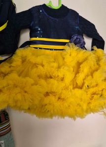 Yellow And Blue Color Frock Partywear With Inner