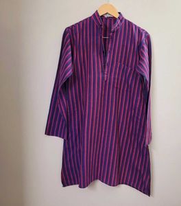 Men Cotton Long Straight Stripped Kurta (Pack Of 2