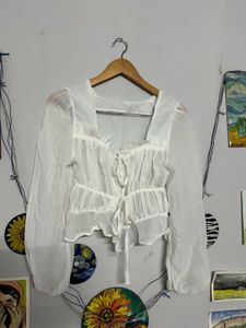 White Sheer Long Sleeve Top🤍🤍