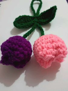 Crochet Two Tulip Charm Keychain
