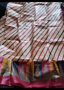 Striped Ethnic Saree Paper Cotton Fabric