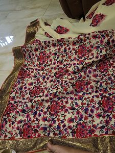 Thread Work Saree With Padded Blouse