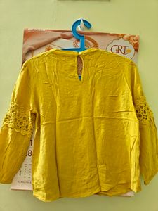 Yellow Boxy Top With Embroidery Pattern