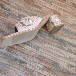 Embellished Pink Slip-On Sandals