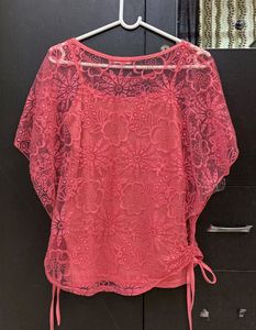 Elegant Sheer Floral Lace Top – Coral Pink | Boho