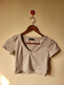 Grey Ribbed Cropped Top