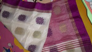 Elegant Purple & White Floral Saree