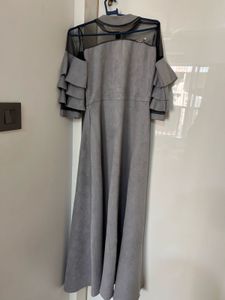 Gray Ruffle Sleeve Party Dress