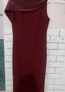 girls Western party wear solid  dark maroon dress