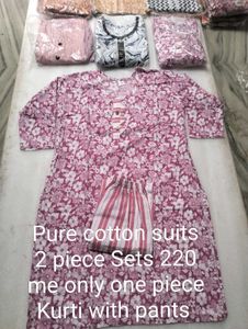 New Pure Cotton Suits 2 Piece Sets Kurtis With Pan