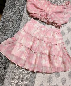 AND Women Pink Tie &amp; Dye Top Skirt Co-ord Set