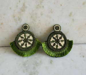 Kiwi Fruit Beaded Patches Earrings