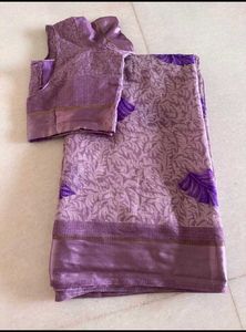 Lavender Purple Soft Saree With Blouse