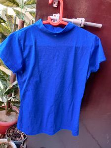 High Neck Blue Fitted Top