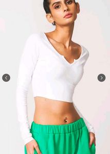 White Long Sleeve Crop Top (Women's)