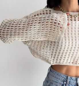 Boat Neck Sheer Crochet Crop Top