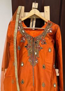 New Orange Mirror Work Kurta Set