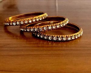 Gold Tone &amp; Rhinestone Bangle Bracelet Set