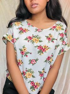 White Floral Balloon Top (imported)