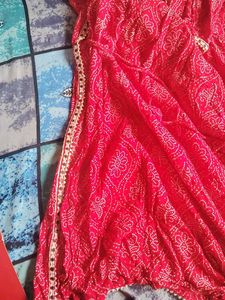 Red Printed Kurta(Side Opened)