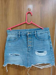 Distressed Denim Mini Skirt