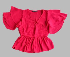 Zara Basic Pink Ruffle Sleeve Blouse - Size S