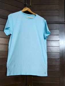Men Sky Blue Half Sleeve Cotton Casual Tshirt
