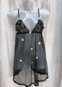 131212. Black Floral Babydoll Lingerie