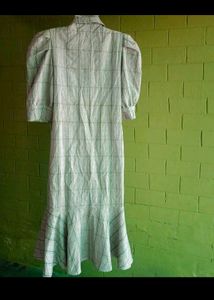 Korean Plaid Puff sleeve peplum dress