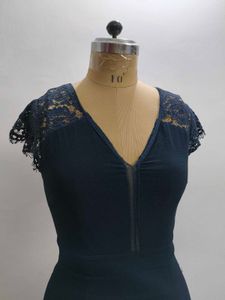 Navy Lace Trim Mini Dress