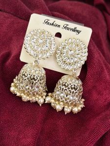 New Fresh Pack Piece Golden White Jhumkas