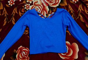 Blue Long Sleeve Crop Top