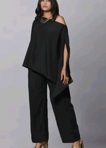 Women Co-ords Black Non stretch Jumpsuits set of 2