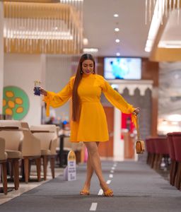 Shoulder cutout flare dress