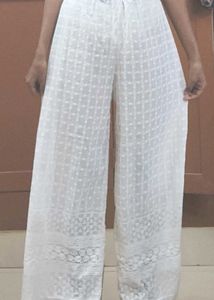 White Embroidered Palazzo Pants